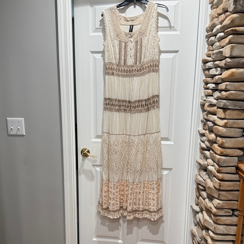 Bohemian Cream Lace Maxi Dress